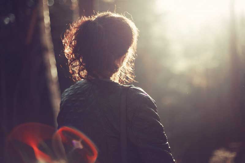 Photo of a woman thinking.