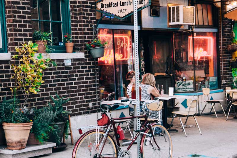 Photo of street view of a restaurant.