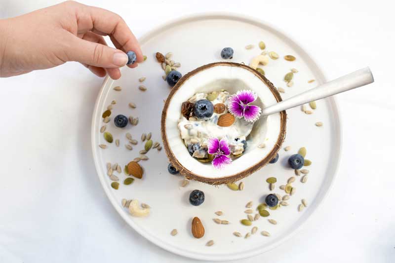 Photo of Flowers on a Coconut.
