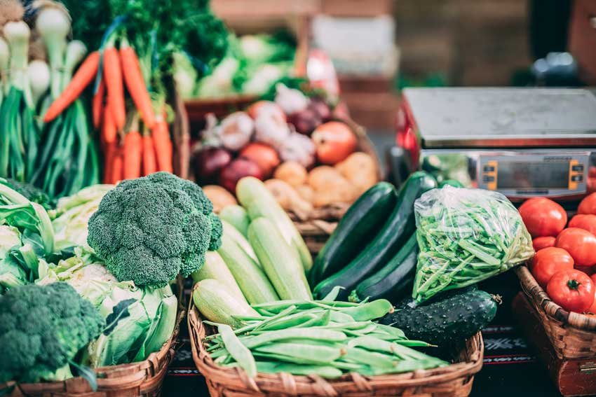 Vegetables in an outdoor stall.